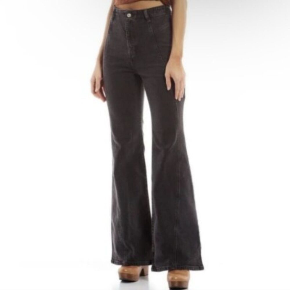 Free People Florence Flare Jeans Black Coal Size 28 High Rise